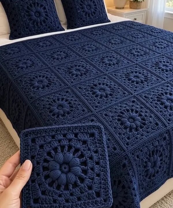 Flower Granny Square Bedspread Crochet Pattern