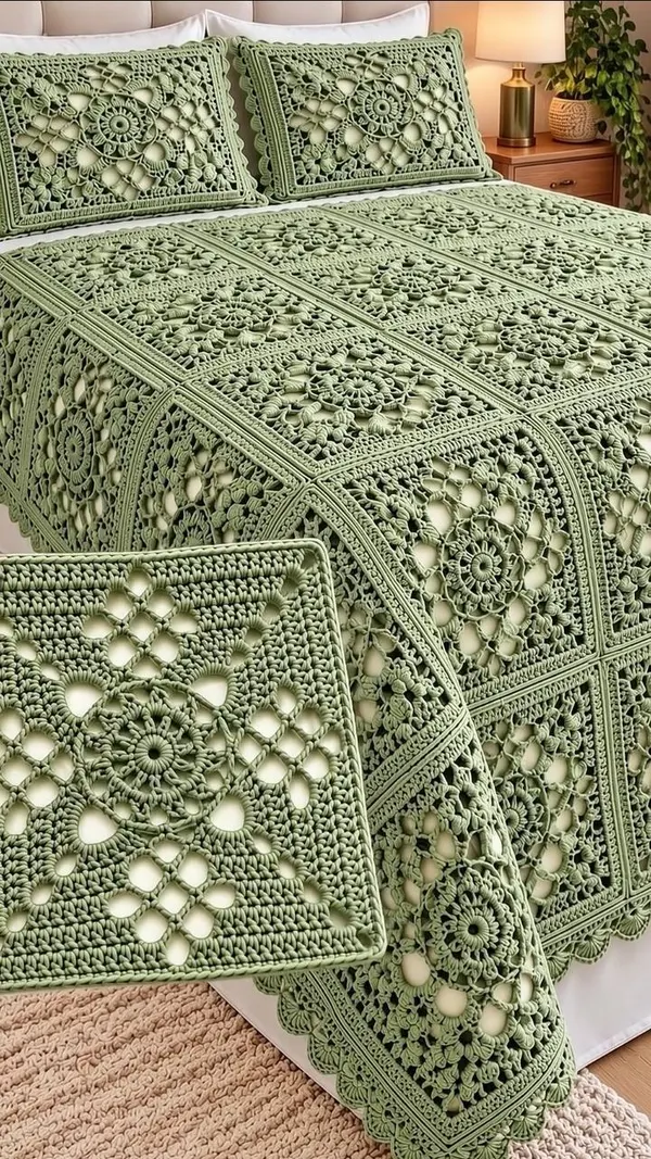Sage Lace Medallion: Free Crochet Lace Bedspread Pattern (Vintage-Style Squares)
